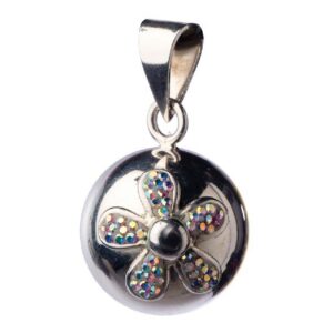 Bola - zwangerschapsjuweel, belletje, zilver met glitter bloem