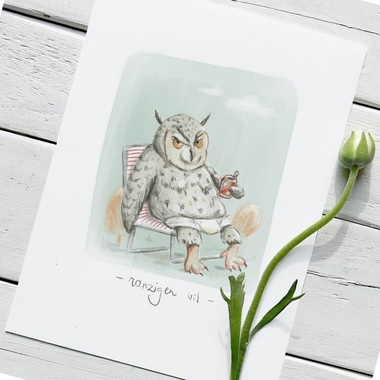 evatack-kaartje-ranzigen-uil.jpg Eva Tack - Kaartje met envelop, Ranzigen uil - Afbeelding 1