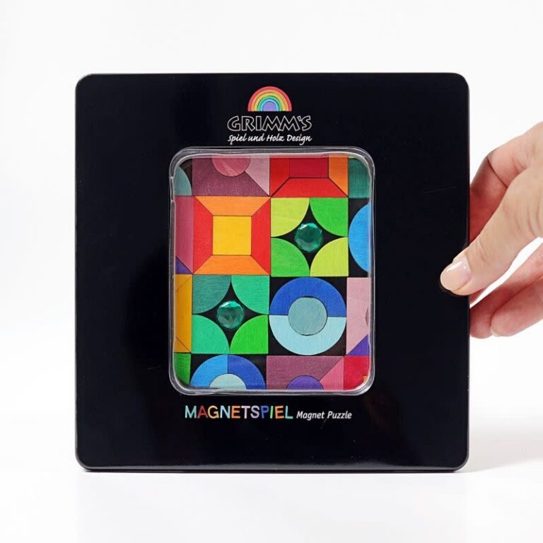 grimms-magnet-puzzle-triangle-square-circle-91177.jpg Grimm's - Magnet puzzle, Triangle - square - circle with glitter stones - Afbeelding 1