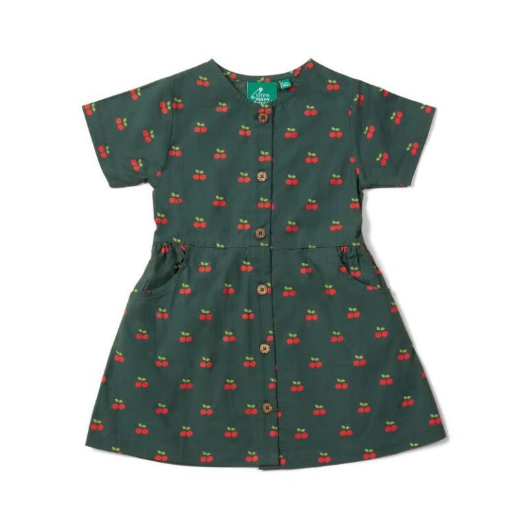 lgr-olive-cherries-button-through-ss-dress.jpg Little Green Radicals - Olive cherries button through ss dress (0-2j) - Afbeelding 1