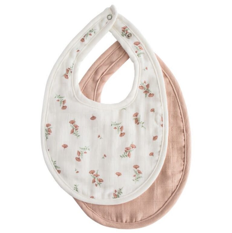 mushie-muslin-bib-2pack-blush-pink-floral.jpg Mushie - Muslin bibs 2-pack, Blush/Pink Floral - Afbeelding 1